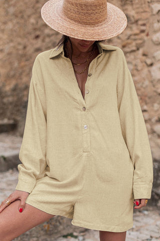 Beige Long Sleeve Shorts Romper