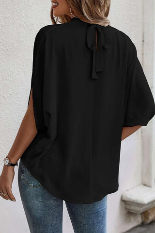 Silky Blouse Batwing Sleeves Neckline Pleats- 2 Colors