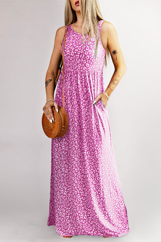 Rose Pink Leopard Pocketed Maxi Tank Dress - Alleure