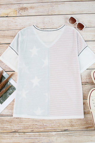 Stripes & Stars V Neck Short Sleeve Knit - 2 Color Variations