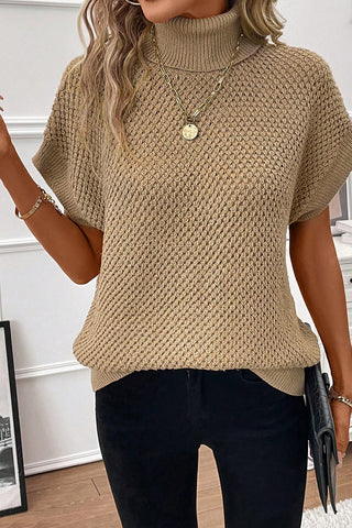 Ribbed Turtleneck Short Sleeve Sweater - 2 Colors