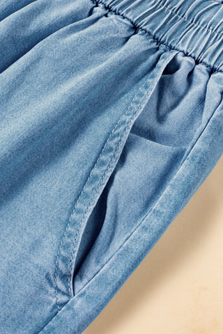 Blue Drawstring High Waist Wide Leg Jeans