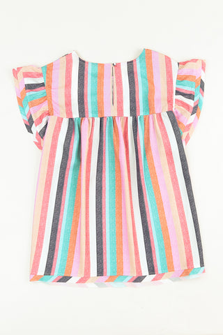 Multicolor Striped Blouse with Ruffle Sleeves