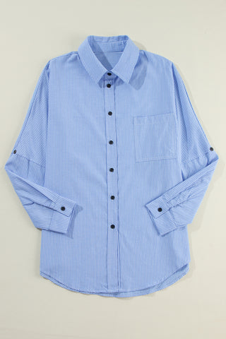 Stripe Tunic Shirt Roll Tab Sleeves - 3 Colors