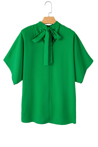 Silky Blouse Batwing Sleeves Neckline Pleats- 2 Colors