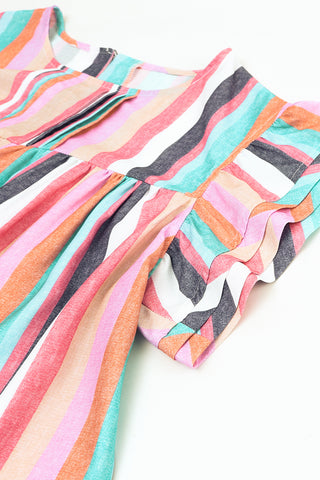 Multicolor Striped Blouse with Ruffle Sleeves