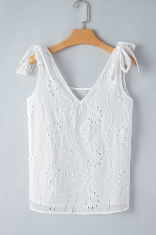 Embroidered V Neck Top Knotted Straps - 2 Colors