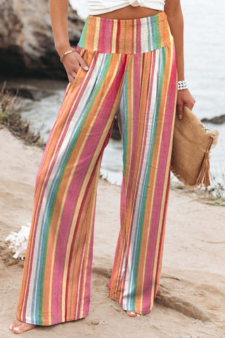 Multicolor Striped High Waisted Wide Leg Beach Pants
