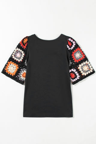 Boho T Shirt Crochet Sleeves- 6 Colors