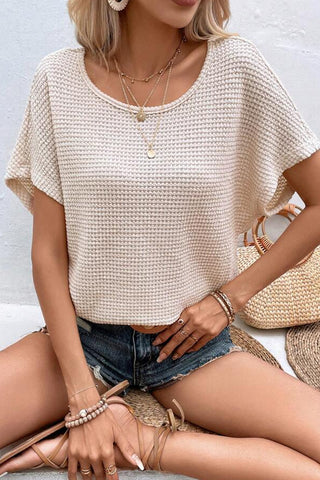 Waffle Knit Top Draped Back - 2 Colors