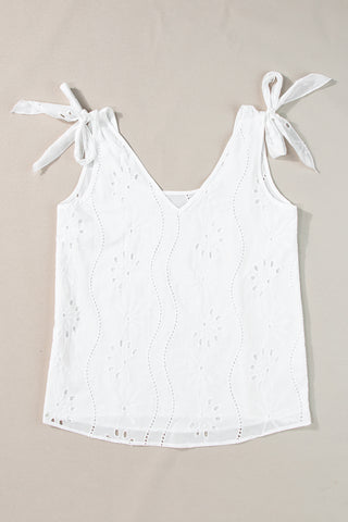 Embroidered V Neck Top Knotted Straps - 2 Colors