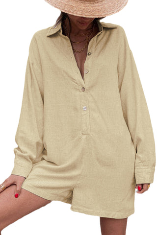 Beige Long Sleeve Shorts Romper