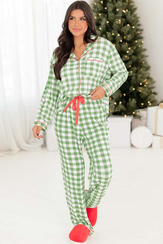 Check Shirt and Drawstring Pants PJ Set