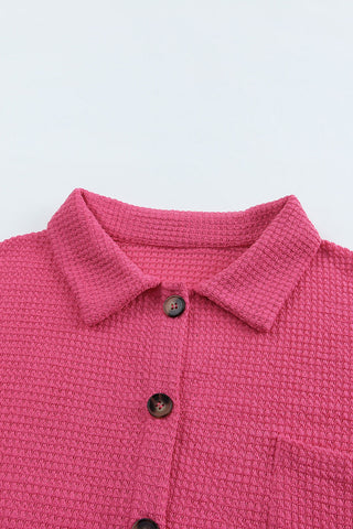 Brown Pocket Buttons Front Waffle Knit Shacket