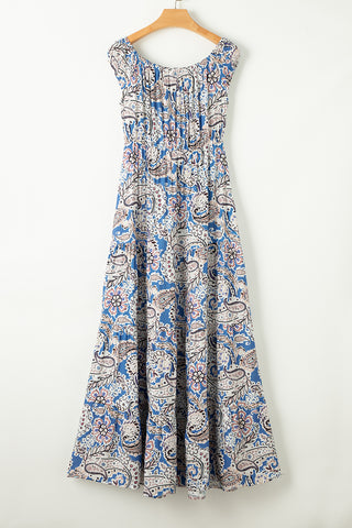 Pink Boho Paisley Print Off Shoulder Maxi Dress - Alleure