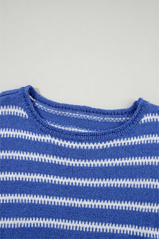 Loose Fit Striped Round Neck Drop Shoulder Sweater - 4 Colors