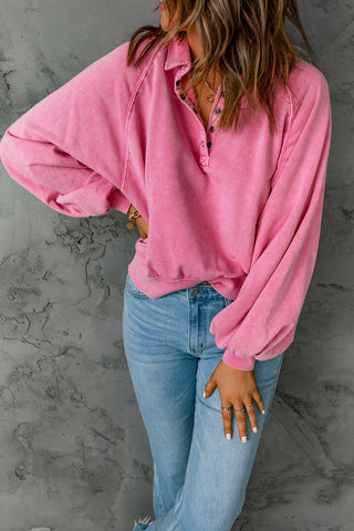 Balloon Sleeve Oversized Sweatshirt Collar Snap Buttons