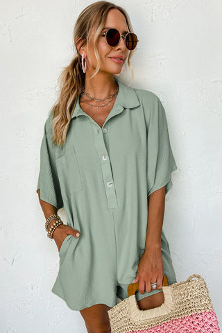 Romper Short Sleeves Collar Button Front - 4 Colors