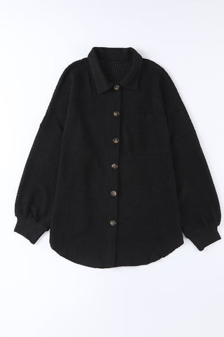 Brown Pocket Buttons Front Waffle Knit Shacket