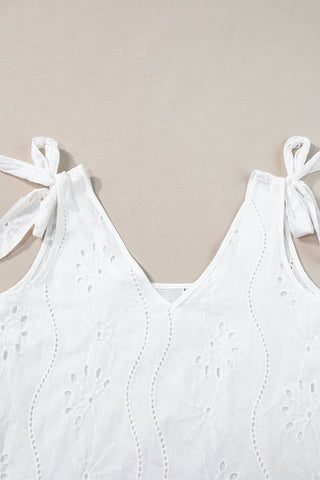 Embroidered V Neck Top Knotted Straps - 2 Colors