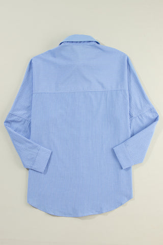 Stripe Tunic Shirt Roll Tab Sleeves - 3 Colors