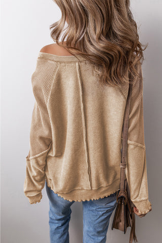 Waffle Patchwork Sweatshirt Exposed Seams - 4 Colors