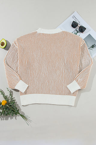 Striped Contrast Trim Loose Sweater - 4 Colors