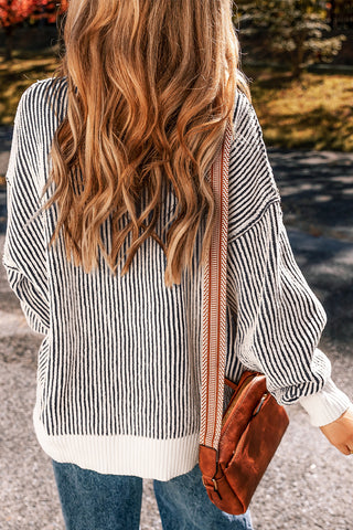 Striped Contrast Trim Loose Sweater - 4 Colors