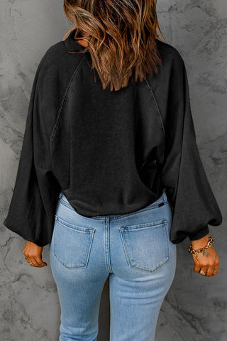 Balloon Sleeve Oversized Sweatshirt Collar Snap Buttons
