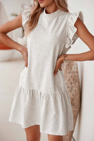 Black Solid Color Ruffle Hem Mini Sweatshirt Dress - Alleure