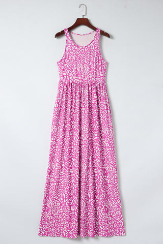 Rose Pink Leopard Pocketed Maxi Tank Dress - Alleure
