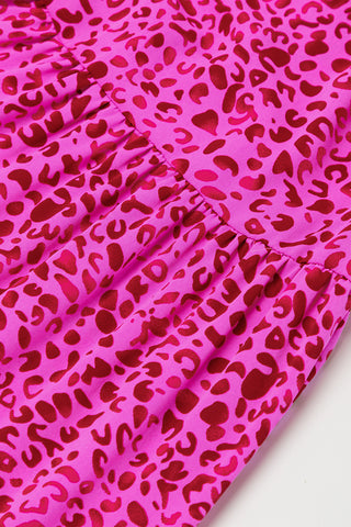 Rose Red Leopard Print Ruffle Sleeveless Maxi Dress - Alleure