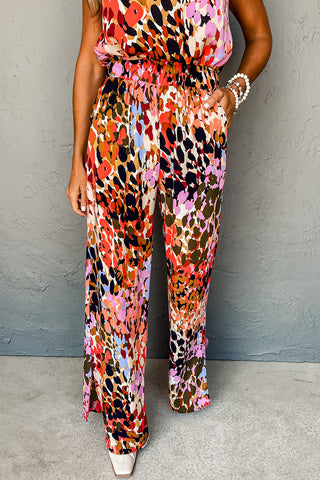 Multicolor Leopard Print Halter Neck and Pants Set
