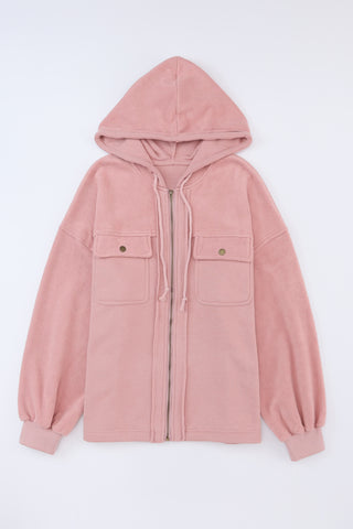 Green Flap Pockets Bishop Sleeve Zip Up Hoodie Jacket