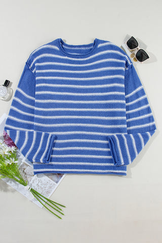 Loose Fit Striped Round Neck Drop Shoulder Sweater - 4 Colors