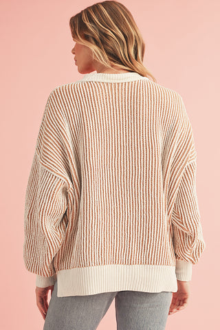 Striped Contrast Trim Loose Sweater - 4 Colors