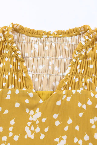 Yellow Boho Crinkled Blouse with Frill Neckline