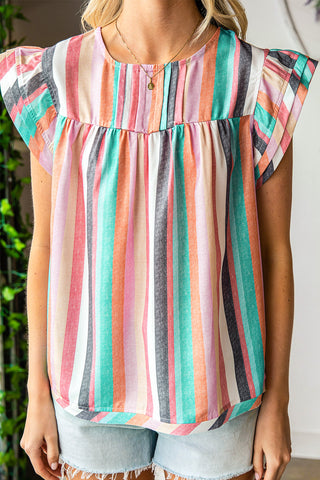 Multicolor Striped Blouse with Ruffle Sleeves