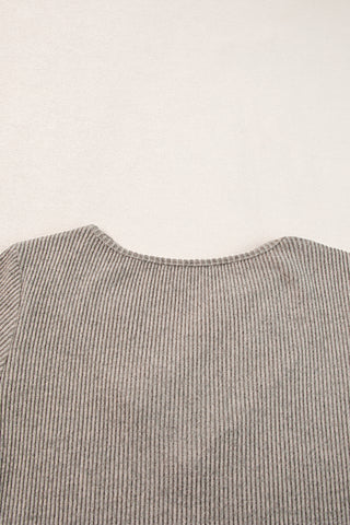 V Neck Strap & Button Detail Ribbed Tee