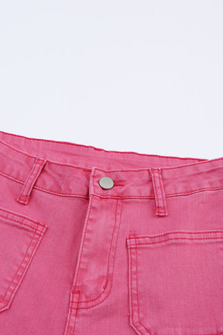 Pink Light Wash Flared Mid Rise Pants