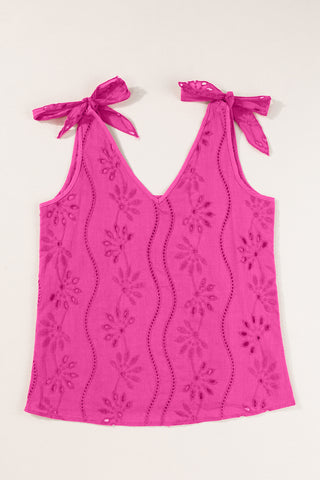 Embroidered V Neck Top Knotted Straps - 2 Colors