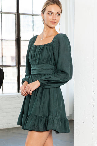 Black Solid Color Flounce Hem A -Line Square Neck Dress - Alleure