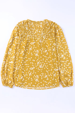Yellow Boho Crinkled Blouse with Frill Neckline