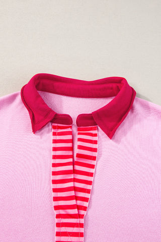White Stripe Colorblock Sleeve Collared Short Dress