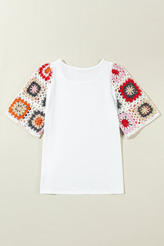 Boho T Shirt Crochet Sleeves- 6 Colors