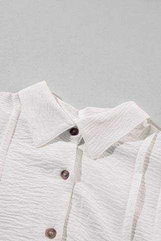 White Puff Sleeve Buttoned Shirt Dress