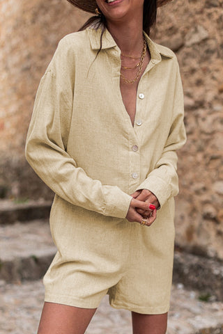 Beige Long Sleeve Shorts Romper