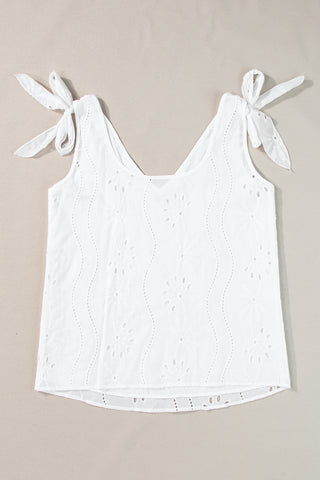 Embroidered V Neck Top Knotted Straps - 2 Colors