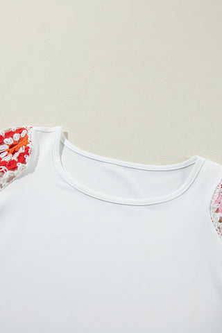 Boho T Shirt Crochet Sleeves- 6 Colors