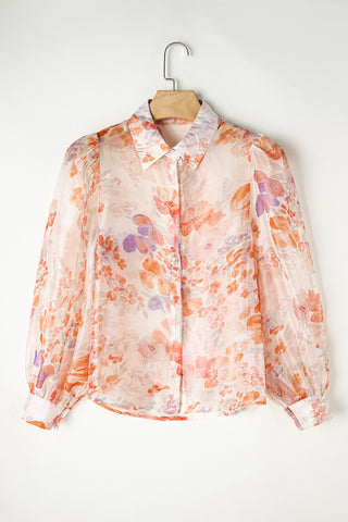 Floral Print Balloon Sleeve Loose Blouse